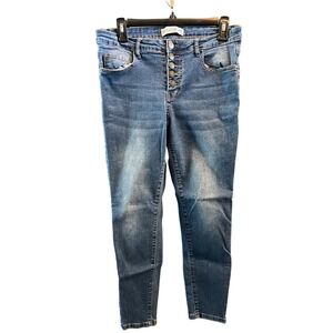 Grey & Bristle Premium Denim Button Fly Skinny Jeans Women's Size 8P Blue Wash